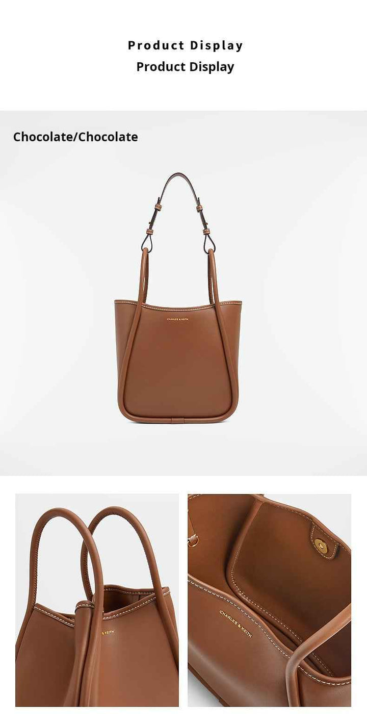 CHARLES & KEITH multicolor shoulder bag in durable synthetic leather with adjustable straps in chocolate brown color