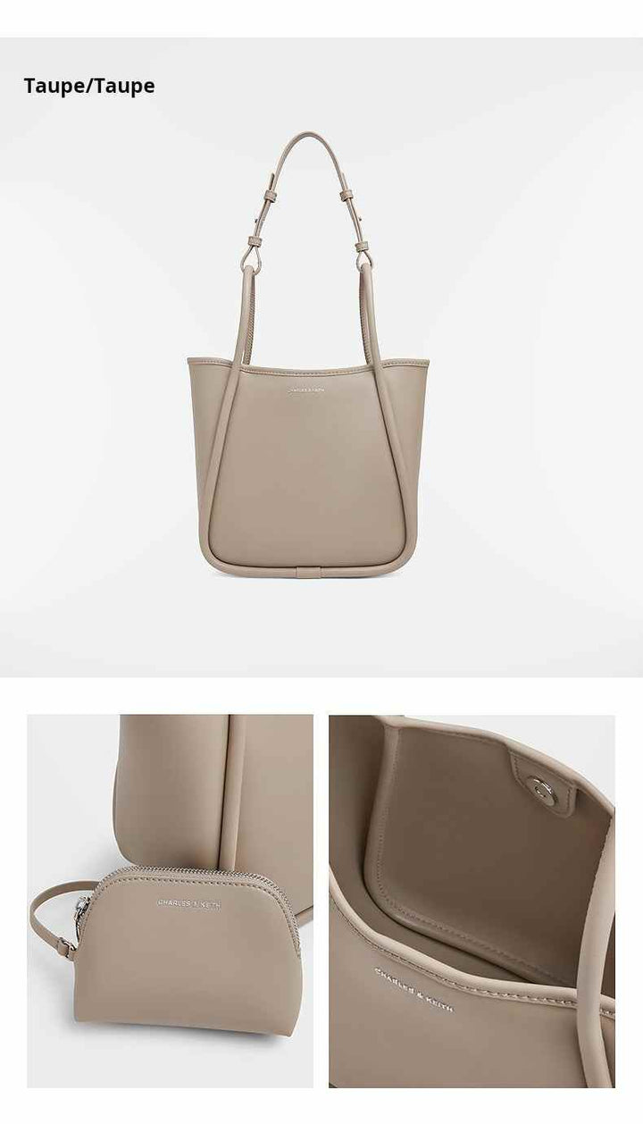 Taupe CHARLES & KEITH shoulder bag with adjustable straps and spacious interior in durable synthetic leather