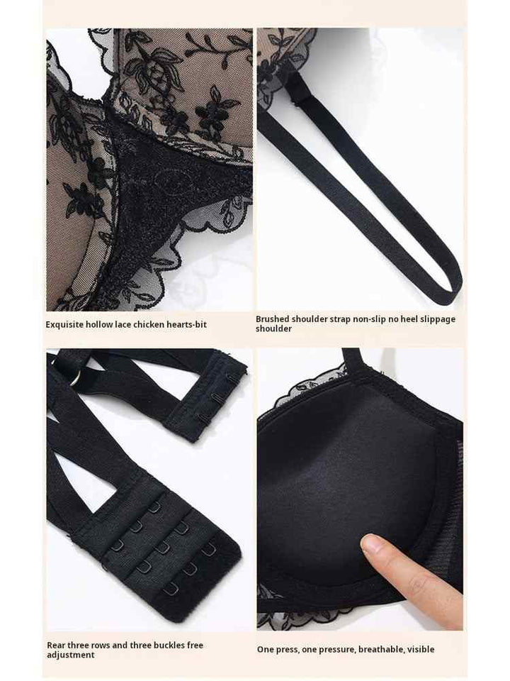Black SKIMS Kardashian Gathering Lingerie with delicate floral embroidered lace, adjustable straps, lightweight support, and comfortable fit.