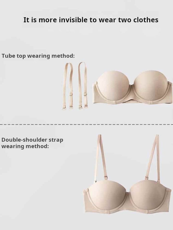 SKIMS Kardashian Women's Half Cup Bra in nude showing detachable straps for tube top and double-shoulder strap wearing methods.