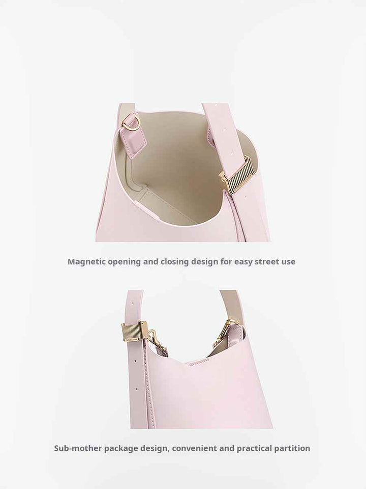 Small pink Charles & Keith shoulder bag with magnetic closure and matching wallet, elegant leather design with gold accents