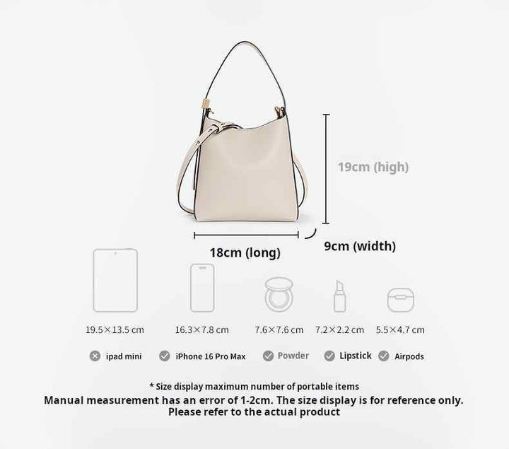 Small beige Charles & Keith shoulder bag with matching wallet and size dimensions illustration