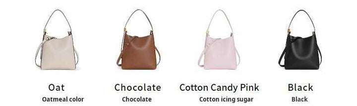 Small shoulder bag with matching wallet by CHARLES & KEITH in black, chocolate, oatmeal, and cotton candy pink colors, featuring gold accents and high-quality leather.