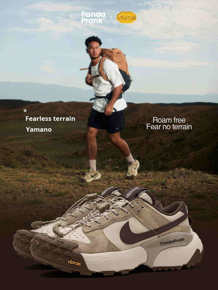 نايكيNike × PandaPrank trekking shoes with Vibram sole, Quicklace system, and durable design for outdoor and urban use.