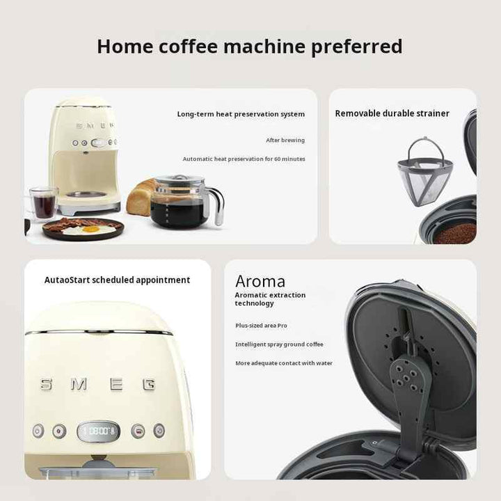 آلة تحضير القهوة بالتقطير من SMEG بتصميم أنيق وشاشة LED مع فلتر قابل للإزالة ونظام حفظ الحرارة ومؤقت AutoStart