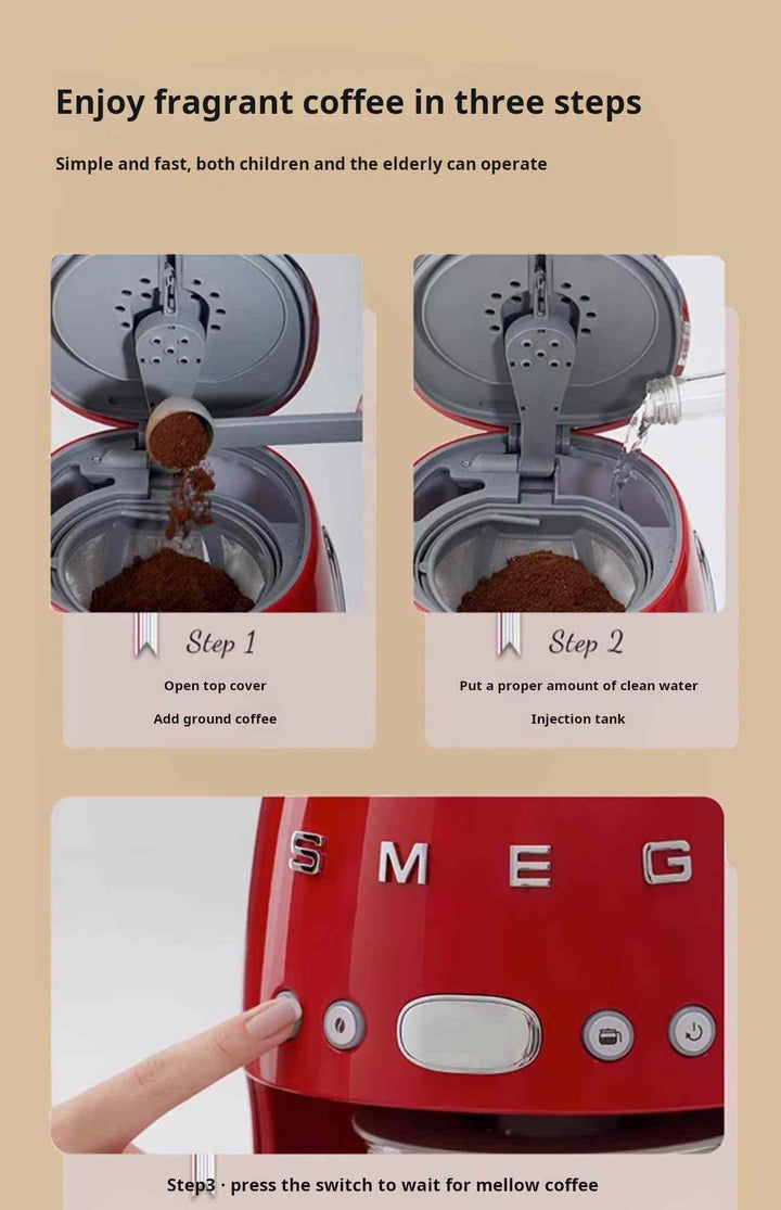 آلة تحضير القهوة بالتقطير SMEG DCF02 بتصميم أنيق مع سعة 10 أكواب وشاشة LED ومؤقت AutoStart وألوان متعددة