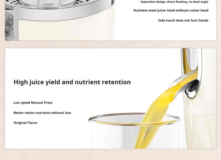 SMEG Smeagall CJF11 Italian citrus juicer with stainless steel head and drip-free design pouring fresh juice into a glass