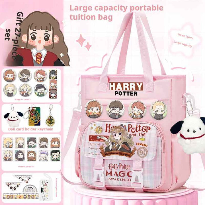 هاري بوتر Pink Harry Potter themed school backpack with large capacity, multiple pockets, three-carry styles, and included 27-piece accessory set
