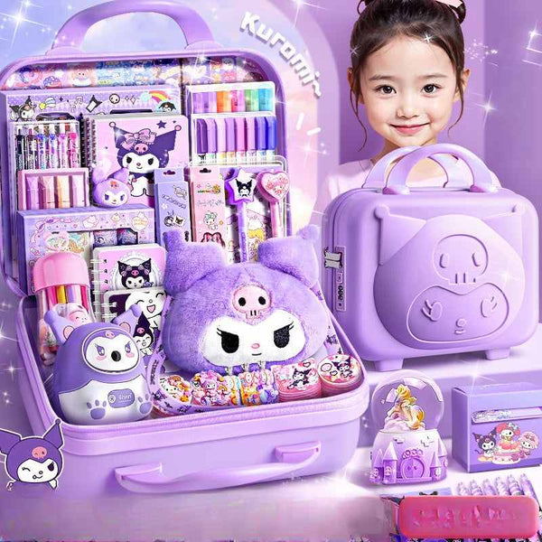 ادوات مدرسيةPurple Kuromi-themed school supplies and gift set with plush toy, stationery, and storage case for kids