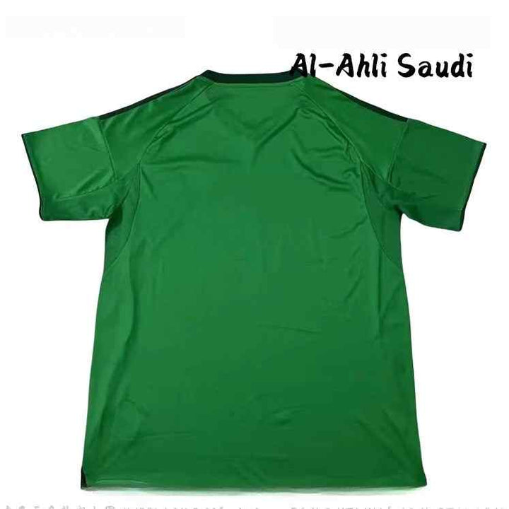 Green Al-Ahli 25/26 player edition soccer jersey with AeroReady fabric and club and sponsor logos.