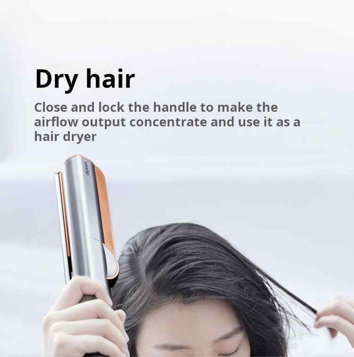 Dyson Airstrait hair styling tool combining hair dryer and straightener for smooth, natural-looking hair