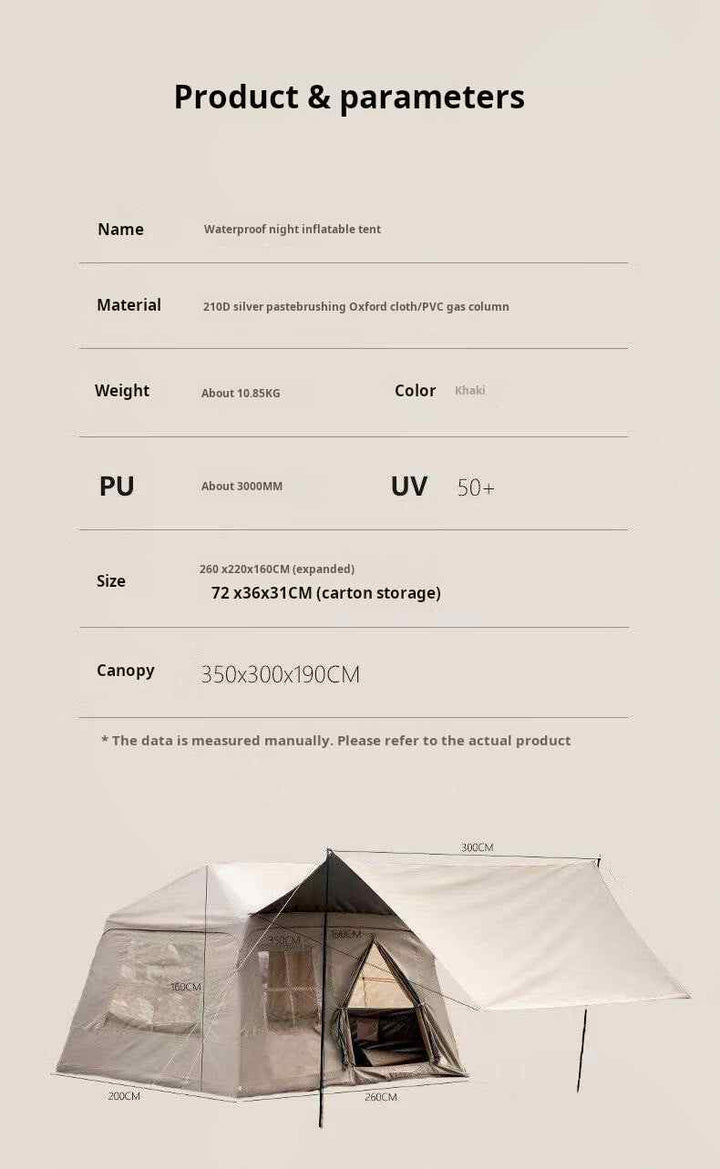 Inflatable tent camping outdoor waterproof portable folding tent with quick setup and canopy for overnight picnics and camping