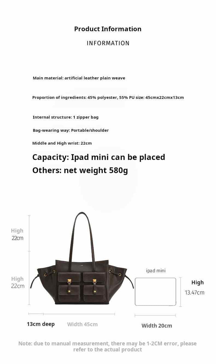 حقيبة JW PEI Pocket Bag نسائية من الجلد الصناعي بسعة كبيرة وجيب بسحّاب وحجم 45×22×13 سم لحمل الآيباد ميني بشكل مريح.
