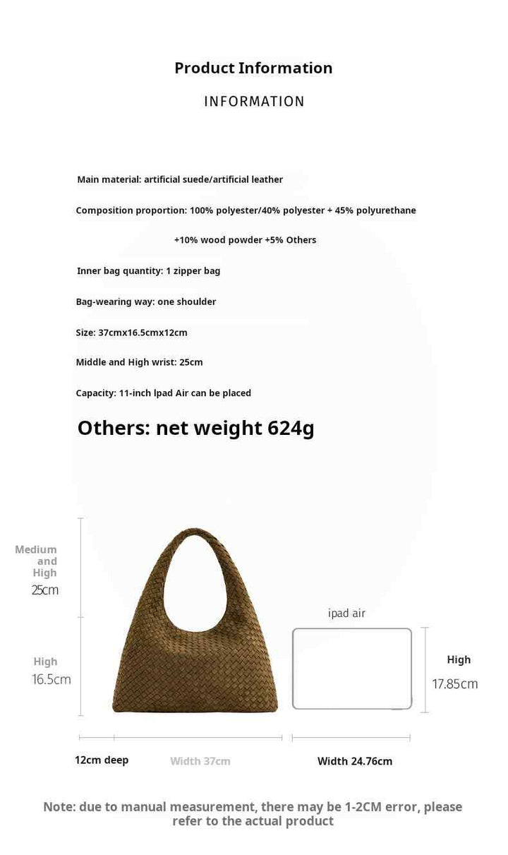 JW PEI large capacity woven bag in vintage style with one shoulder strap and artificial suede leather material
