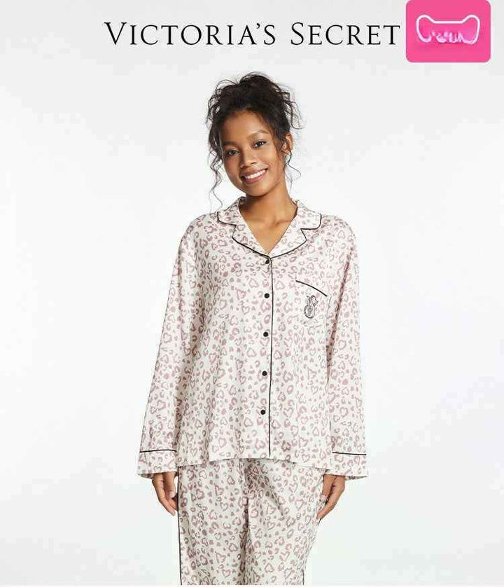 بيجاما نسائية من Victoria's Secret ساتان خفيف وناعم مقاوم للكهرباء الساكنة للمنزل والسفر