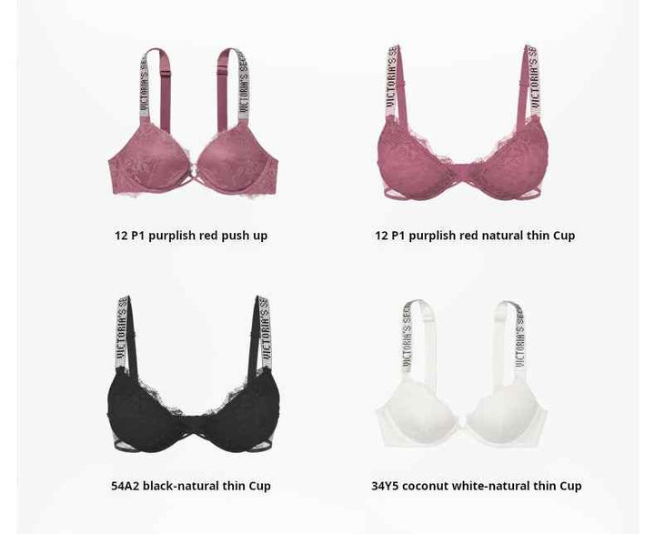 حمالة صدر Victoria's Secret دانتيل مع شريط كتف مزين بشعار لامع وأحجار الراين بألوان متعددة للربيع والصيف نسائية