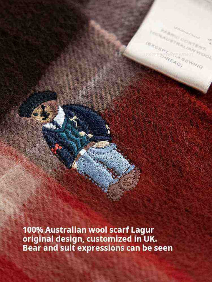 وشاح صوفي قطني بنمط بريطاني كلاسيكي مطرز بشخصية دب وأنيق للشتاء