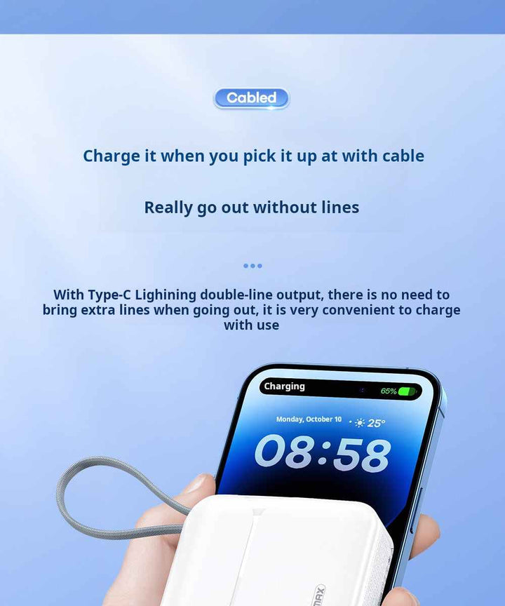 باور بانك REMAX بسعة 20000mAh مع كابلات مدمجة وتقنية شحن سريع PD27W للهواتف الذكية