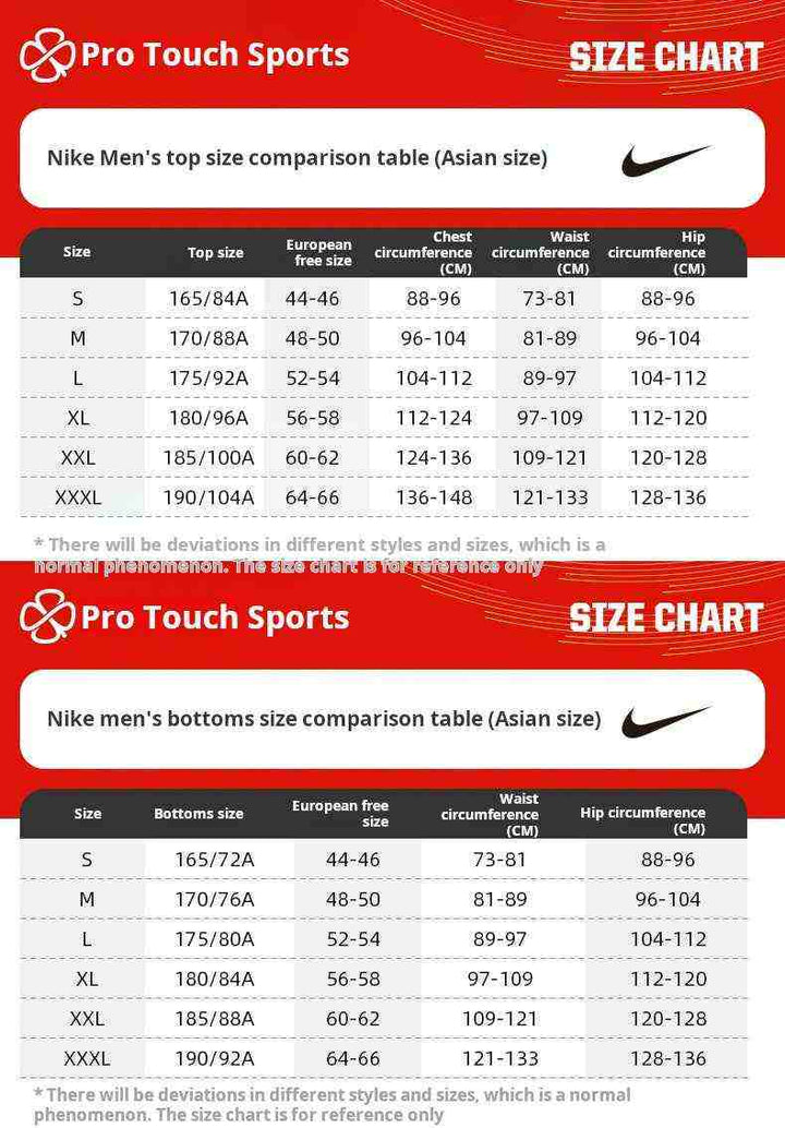 مقاسات بدلة نايك الرياضية للرجال مع تفاصيل المقاسات الآسيوية للصدروالخصر والأرداف