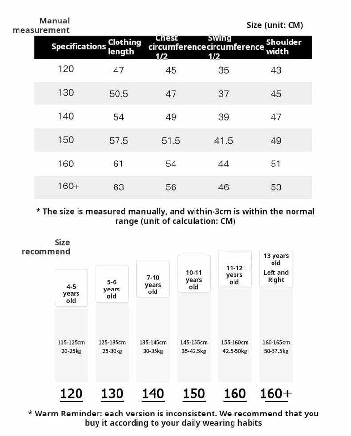 Size chart and measurements guide for Lee kids sweatshirt in centimeters, including recommended age and size ranges.