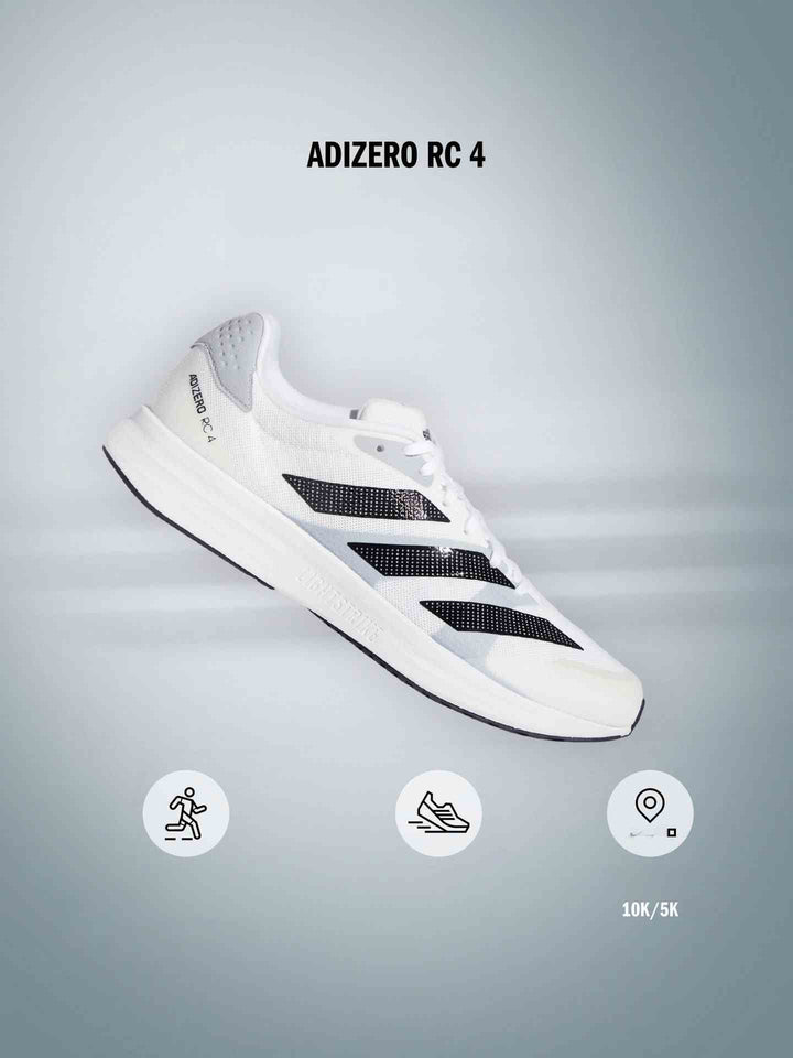 حذاء Adidas أديداس Adizero RC 4 للجري والتدريب بتصميم خفيف الوزن ونعل وسطى ناعم الاستجابة ووجه علوي شبكي للتهوية بألوان متعددة