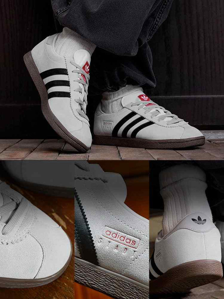 Adidas أديداس حذاء T-Toe STADT كلاسيكي بأبيض عاجي وشامواه مع خطوط سوداء ونعل بني مقاوم للانزلاق