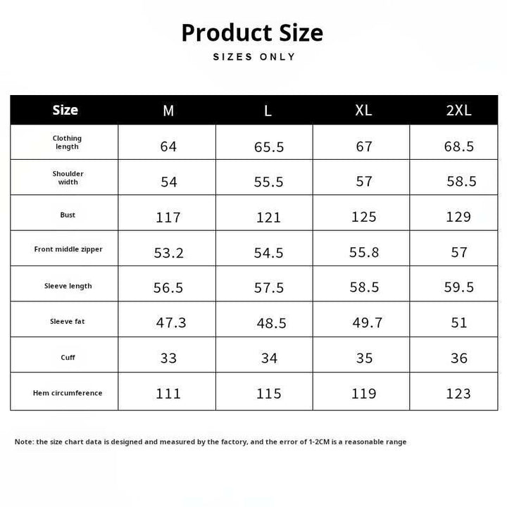 Size chart for Mr. Lu San leather jacket with measurements for M, L, XL, and 2XL sizes in centimeters