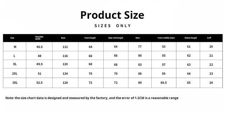 Mr. Lu San's men's casual جاكيت size chart with detailed measurements for shoulder, bust, length, hem, sleeves, and cuffs.