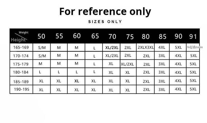 Mr. Lusan Jacket size chart for height and weight guidance