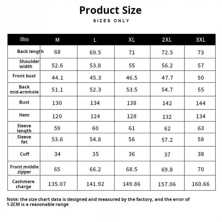 Size chart for Mr. Lu San's windproof jacket displaying measurements for sizes M to 3XL