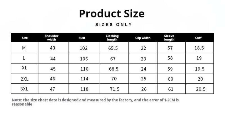 Mr. Lu San Japanese slim casual cardigan size chart with measurements for shoulder, bust, length, sleeve, and cuff