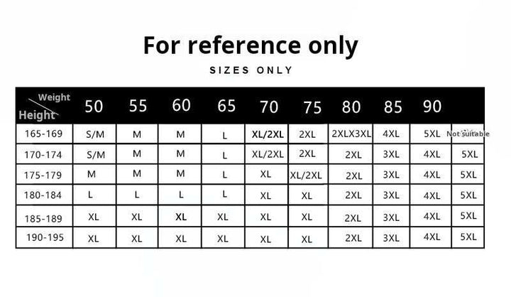 Mr. Lusan Jacket size chart for weight and height guidance