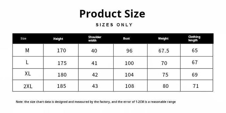 Mr. Lusan sea soul wool sweater size chart with measurements for M, L, XL, and 2XL sizes