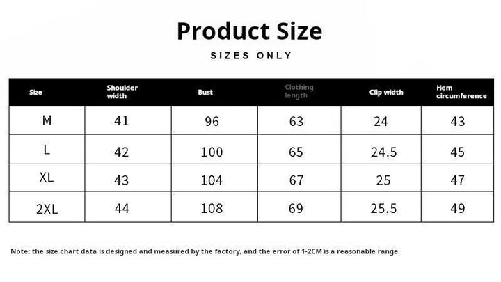 Mr. Lu San's wool cardigan vest size chart with measurements for shoulder, bust, length, clip width, and hem circumference in M to 2XL sizes