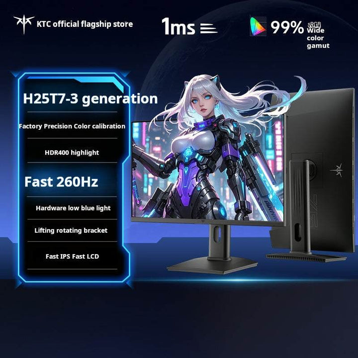 شاشة KTC مقاس 24 بوصة بتردد 260 هيرتز وتقنية إضاءة منخفضة زرقاء للألعاب بدقة 1080p واستجابة 1 مللي ثانية