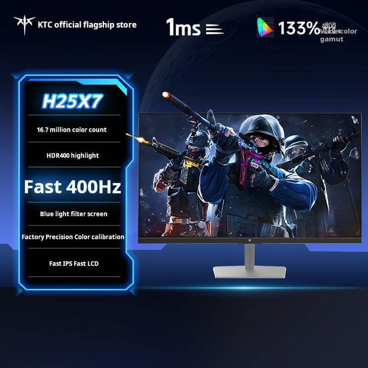شاشة KTC ألعاب 24.5 بوصة بتردد 400Hz وتقنية HDR400 وتصميم نحيف وقاعدة معدنية ودعم VESA
