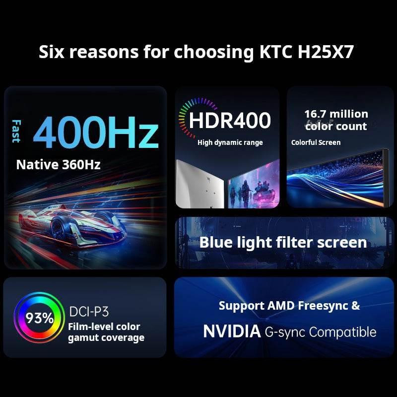 شاشة KTC 24.5-inch gaming screen 400Hz Fast IPS HDR400 Low Blue Light Wall mountable design.