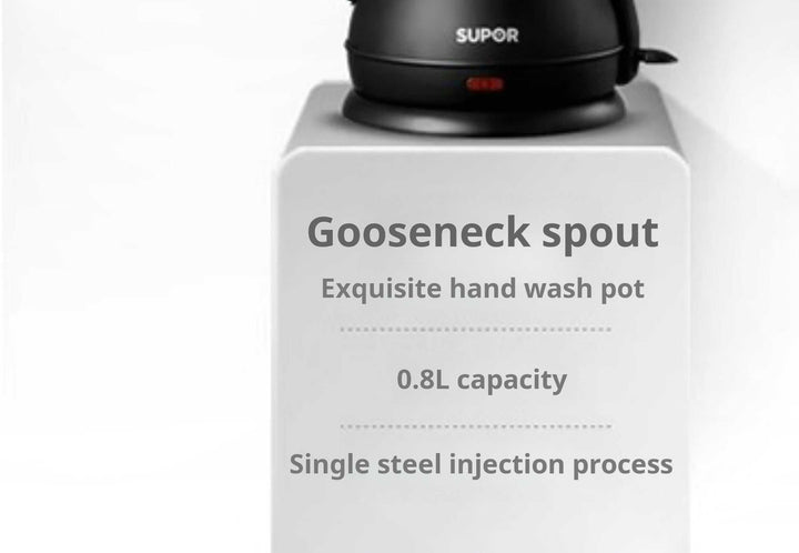 غلاية Supor Kettle ستانلس ستيل بسعة 0.8 لتر بصنبور عنق الإوزة للتحكم في صب القهوة بسهولة وأناقة