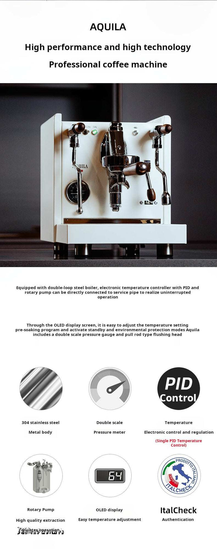 آلة إسبريسو كويك ميل أكويلا   تصميم احترافي بخامات فاخرة وتحكم PID دقيق Quick Mill E61