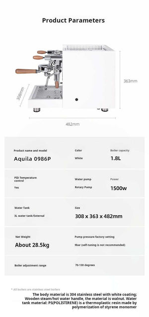 آلة Espresso احترافية Aquila 0986P بنظام PID ومقابض خشبية.