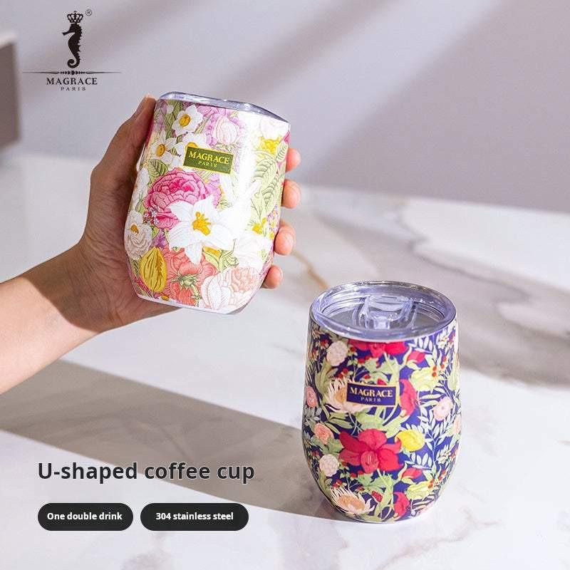 كوب قهوة MAGRACE ستانلس ستيل عازل للحرارة بتصميم U-shaped.
