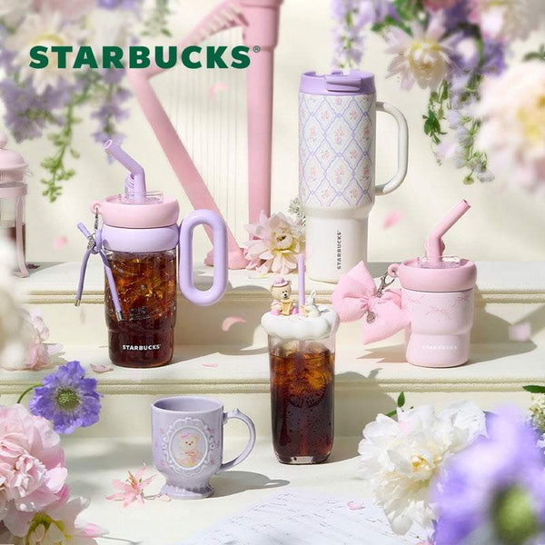 مجموعة أكواب ستاربكس البنفسجية بتصميم زهري أنيق مع أغطية ومحافظ مانعة للتسرب