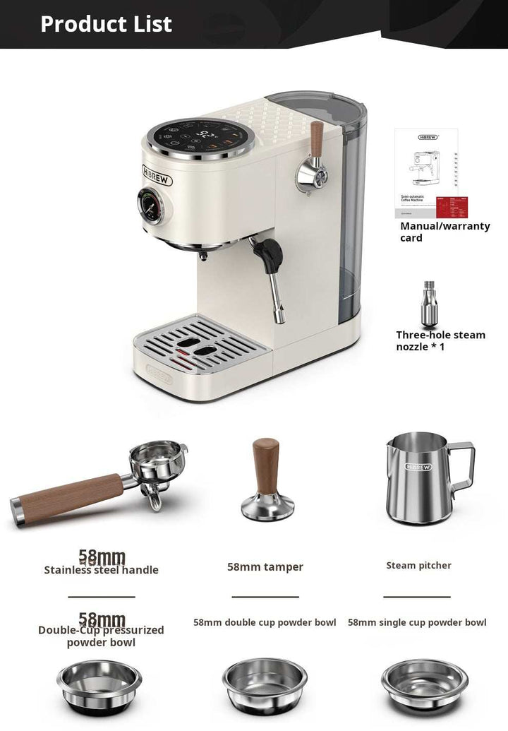 ماكينة إسبريسو HiBREW H13 ثنائية الغلاية بشاشة لمس تفاعلية ولون فضي مع مضخة ضغط 20 بار وأدوات قهوة احترافية.