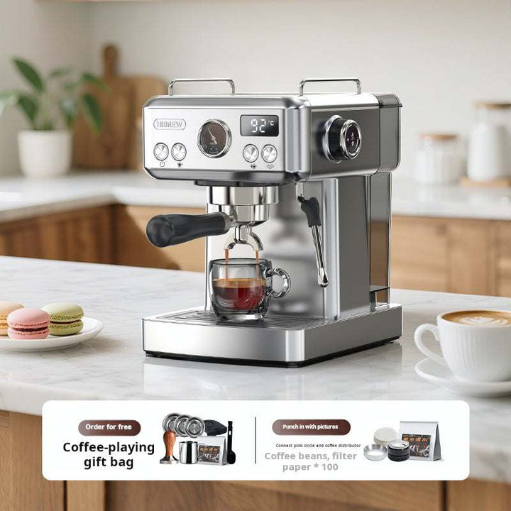 ماكينة HiBREW لإسبريسو من الستانلس ستيل بضغط 19 بار مع عصا بخار وفلتر 58 ملم وخزان مياه 1.8 لتر باللون الفضي