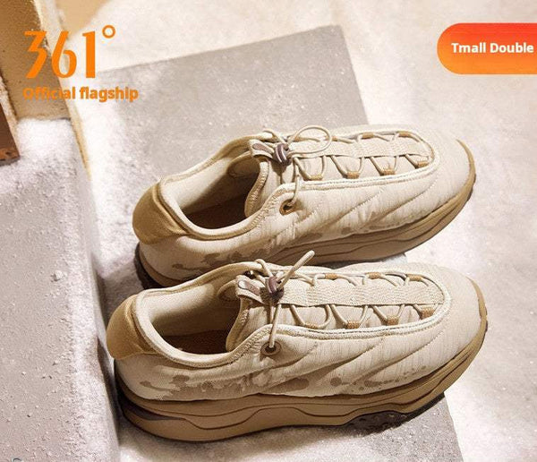 حذاء رياضي 361 sneakers بألوان بيج مبطن بقماش فليس للشتاء بنعل سميك متعدد الطبقات وراحة عالية للمشي اليومي