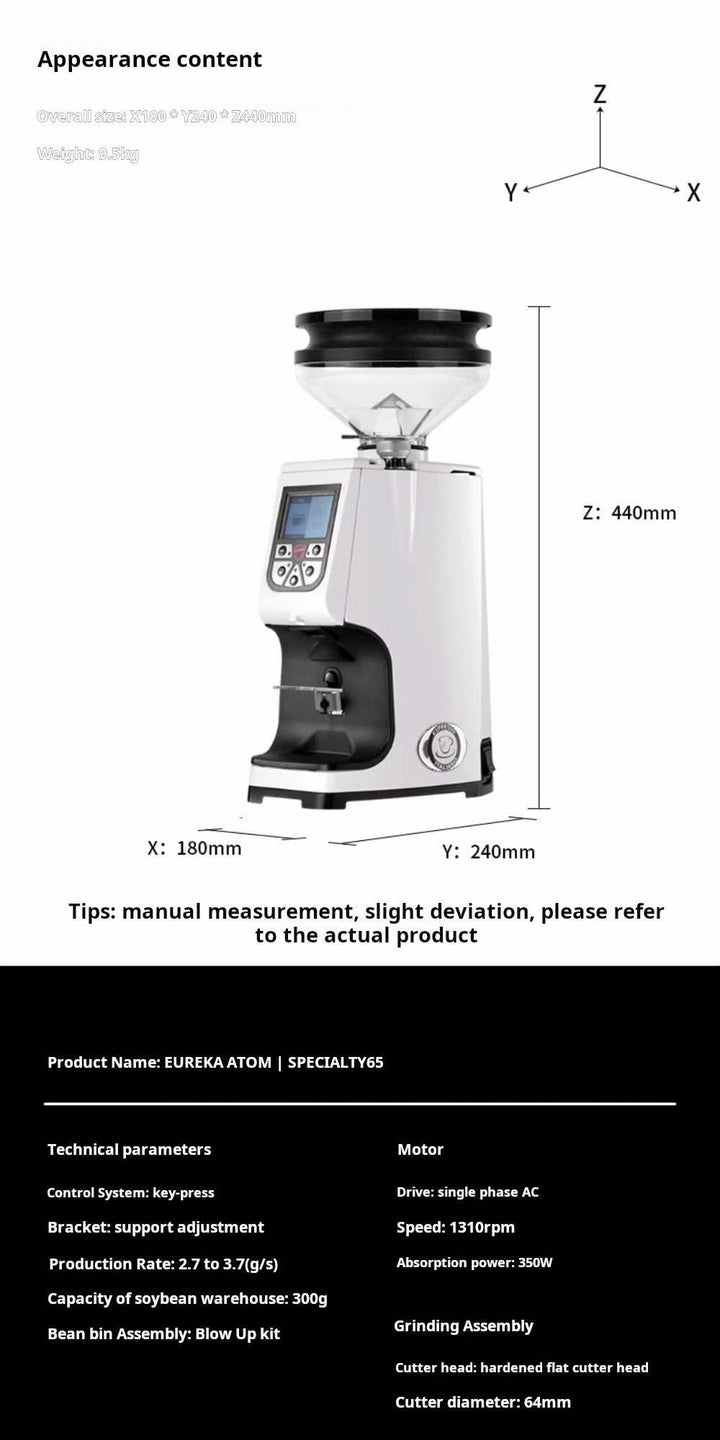 مطحنة يوريكا أتوم بتصميم أنيق وشاشة رقمية، طحن دقيق وصامت، مناسب للقهوة المختصة والمقاهي المنزلية