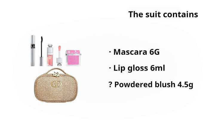 طقم مكياج ديور ذهبي محدود مع ماسكارا، زيت شفاه لامع وبودرة خدود وردية فاخر