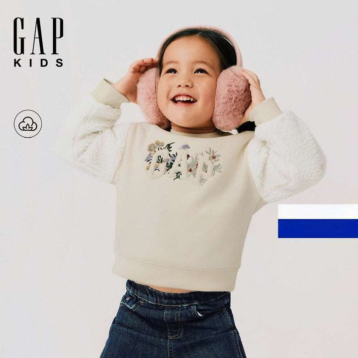كنزة GAP فرو للأطفال بتطريز أزهار - دافئة وناعمة لشتاء مميز