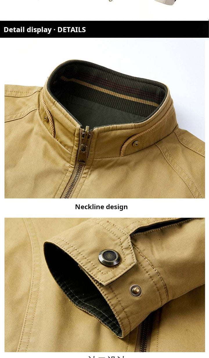 جاكيت رجالي قابل للعكس بتصميم أنيق وقماش قطني مقاوم للتجاعيد مع أزرار ضغط وأصفاد قابلة للتعديل