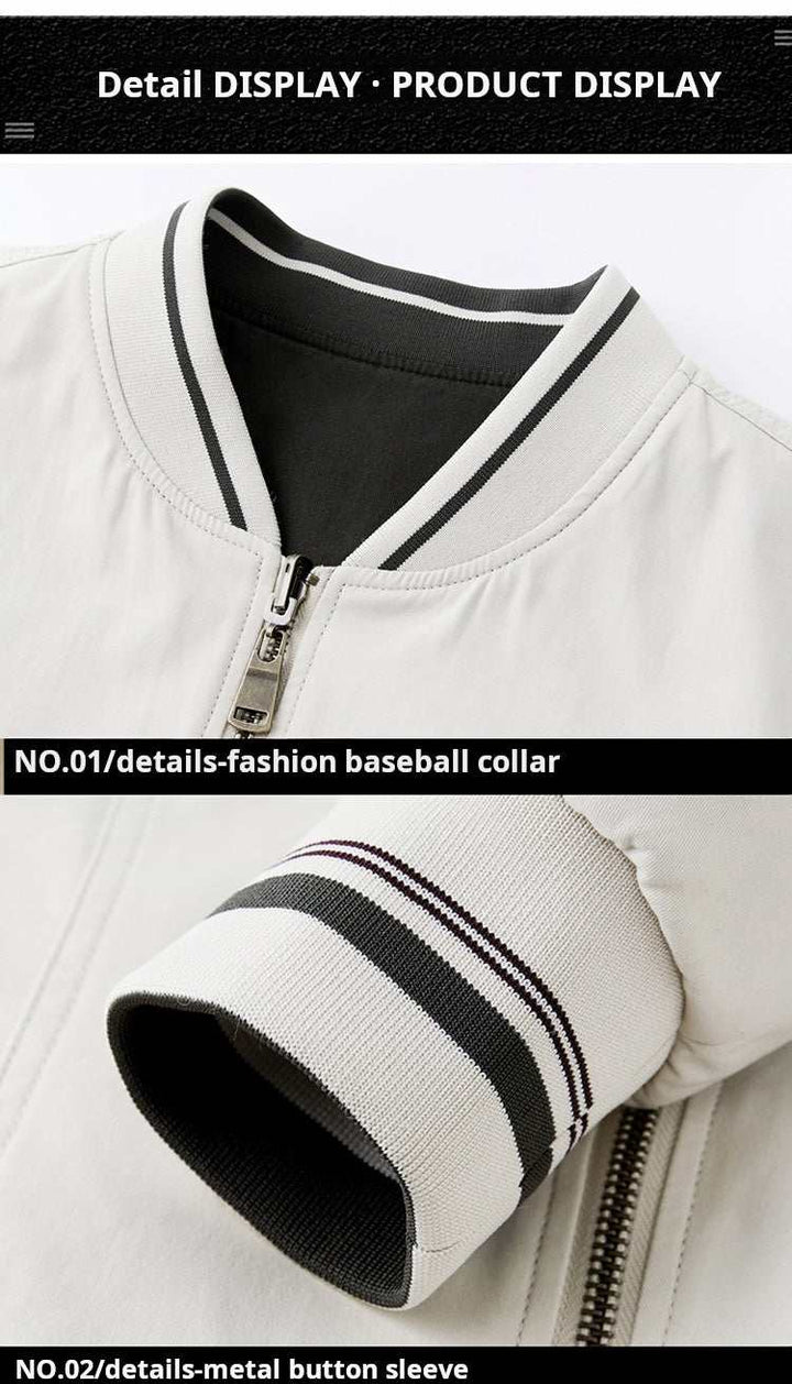 جاكيت لونين بعنق بيسبول مخطط وأساور معدنية مع سحّاب مزدوج تصميم عملي وأنيق